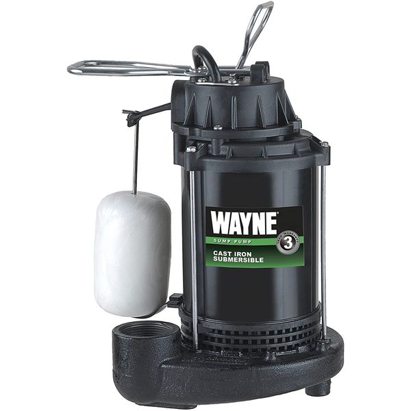 WAYNE CDU790 - 1/3 HP Submersible Cast Iron and Stainless Steel Sump Pump with Integrated Vertical Float Switch - Up to 4,600 Gallons Per Hour - Heavy Duty Basement Sump Pump , Black