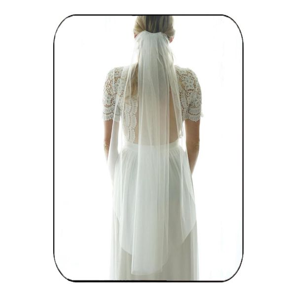 HEREAD 1 Tier Bride Wedding Veil Fingertip Length Short Bridal Tulle Veils with Comb and Cut Edge (Ivory, 39.4")