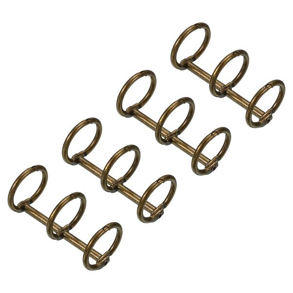 PATIKIL 0.63" Durchmesser 3-Ringe Buchringe, 4 Stück, abnehmbare Metall-Buchringe, Büro, lose Blätter, 3 Kreise für Schreibtisch, Kalender, Fotoalbum, Bronze