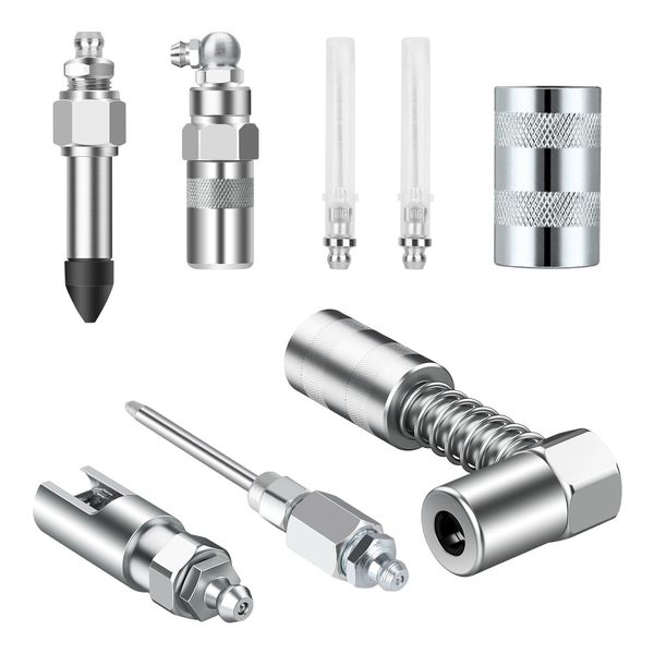 8 pcs Grease Gun Accessory Set Needle Nozzle Dispenser 90 Degree Coupler Adapter