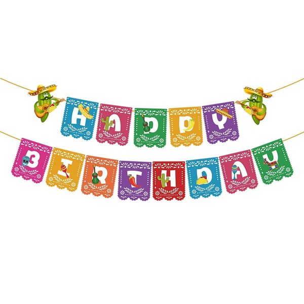 Mexican Themed Happy Birthday Banner Mexican Taco Bout Party Banner Mexican Papel Picado Garland for Cinco De Mayo Party Backdrops Decorations Fiesta Party Supplies