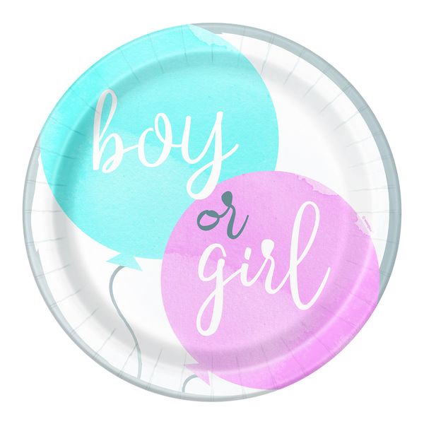 Unique 76085EU Eco-Friendly Paper Plates-23 cm-Gender Reveal Baby Shower-8 Count (Pack of 1), Multicolour