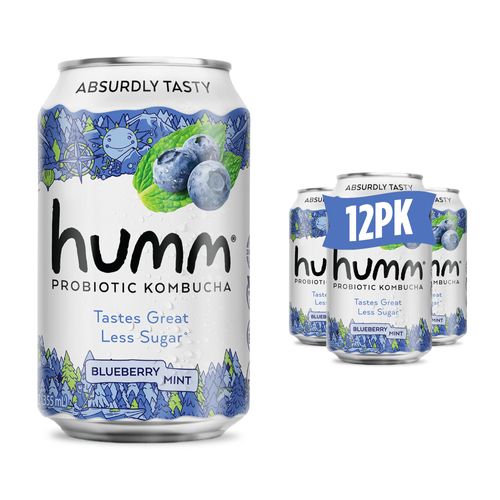 Humm Kombucha Blueberry Mint, Organic, Vegan & GMO Free (12 Pack)