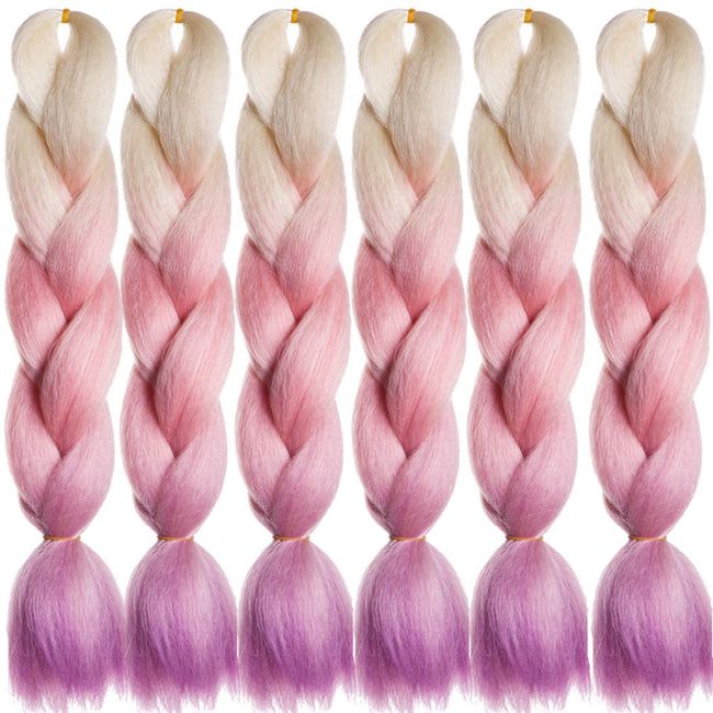 Braids Extensions-Ombre Braiding Hair Colorful Blonde Pink Purple Blond Rosa Lila Jumbo Braids 6pcs/pack Kunsthaar Zum Einflechten 100g/pc Synthetic Kanekalon