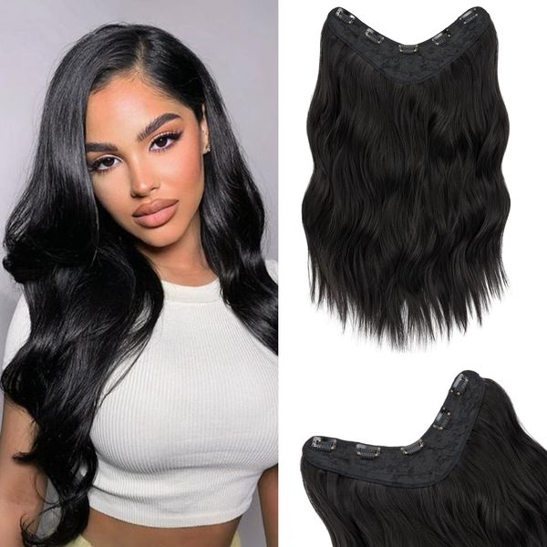 S-Noilite Clip in Hair Extensions U-Shaped Hair Extensions 18 Inch One Piece Synthetic Hairpiece with 5 Clips(Curly,Dark Brown)