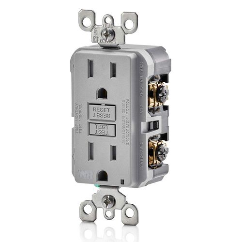 Leviton GFCI Weather-Resistant Outlet, 15 Amp, Self Test, Tamper-Resistant with LED Indicator Light, Outdoor Locations, GFWT1-GY, Gray