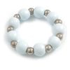 Avalaya White Painted Wood and Silver Acrylic Bead Flex Bracelet - Medium