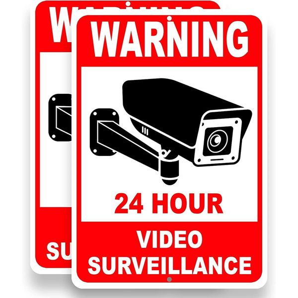 2PC Video Surveillance Sign, Property Under 24 Hour No Trespassing Signs, 10х7