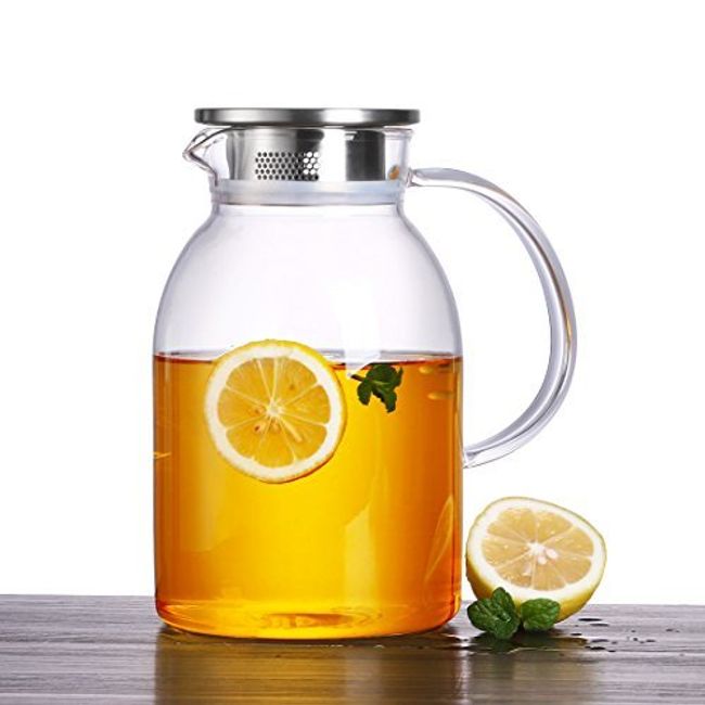 75 Ounces Large Heat Resistant Glass Beverage Pitcher with Stainless Steel  Lid, Borosilicate Water Carafe with Spout and Handle, Perfect for Homemade