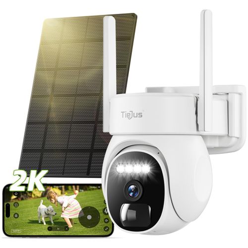 TIEJUS 2.4G/5G Security Cameras Wireless Outdoor, 2K Solar Camera for Home Security, Battery Powered, 360° PTZ/Color Night Vision/2Way Talk/Compatible with Alexa/IP66 Waterproof