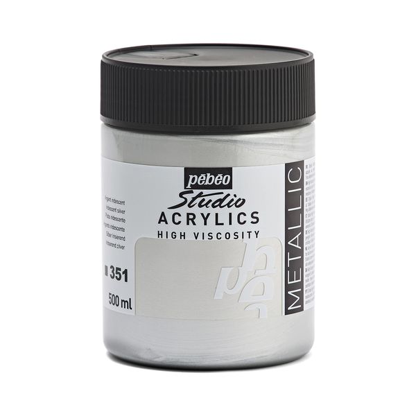 PEBEO 172351 500 ml Studio Acrylic Paint, Iridescent Silver