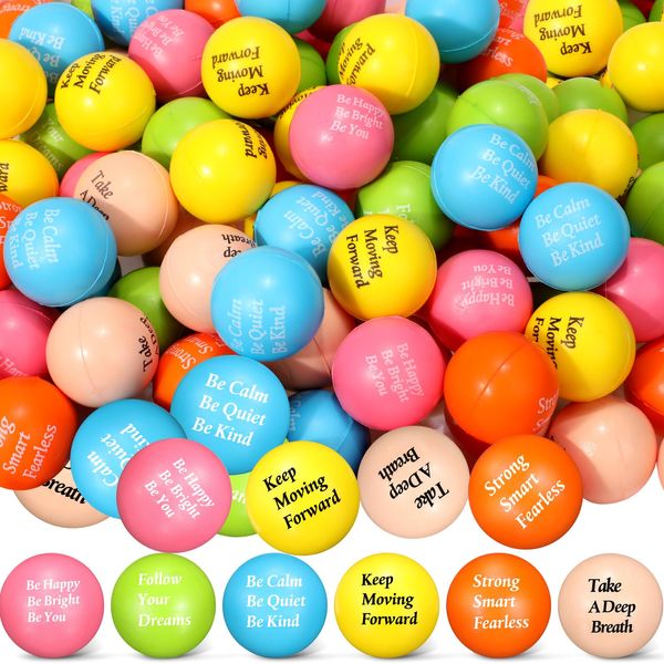 Jenaai 100 Pcs Stress Balls Motivational Anxiety Stress Relief Ball, Hand Exercise Balls Inspirational Stress Toy Bulk Encouraging Gifts for Coworkers Adults Stress Anger Fidget Relief, 6 Colors