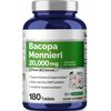Bacopa Leaf Monnieri Extract 20,000mg 180 Tablets Non GMO Gluten Free
