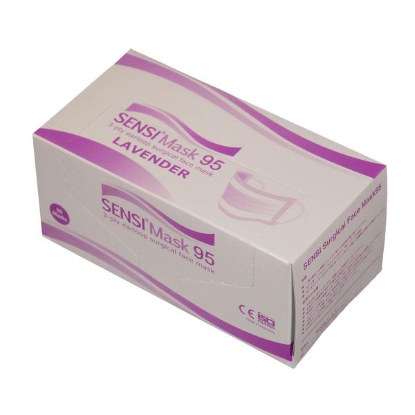 SENSI Surgical Face Mask 95/1 Box (Levender, 50 Sheets), Medical Mask, Non-Woven Mask, Regular Size, Disposable Mask, ISO 13485 Certified