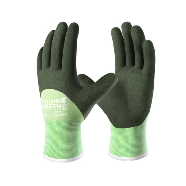 COOLJOB Winter Gloves for Men & Women, Thermal Work Gloves with Recycled Polyester, Anti Slip 3/4 Coated Gardening Work Gloves with Soft Warm Terry Inner, Green, Medium, 1 Pair M