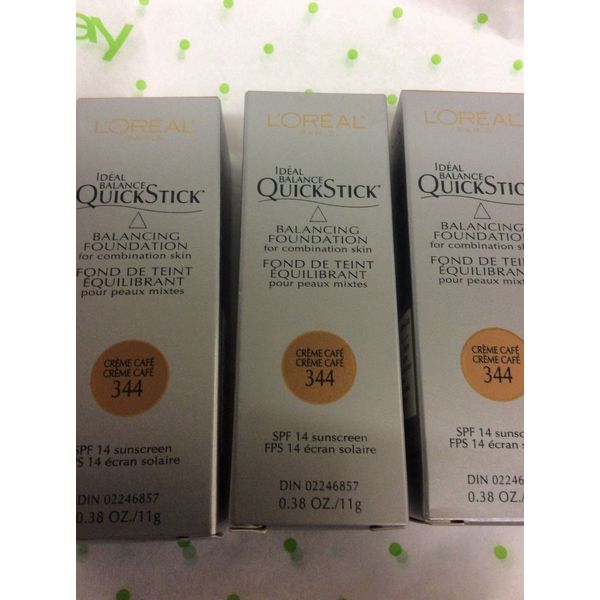 3 X LOREAL IDEAL BALANCE QUICKSTICK MAKEUP FOUNDATION CREME CAFE #344 SPF 14