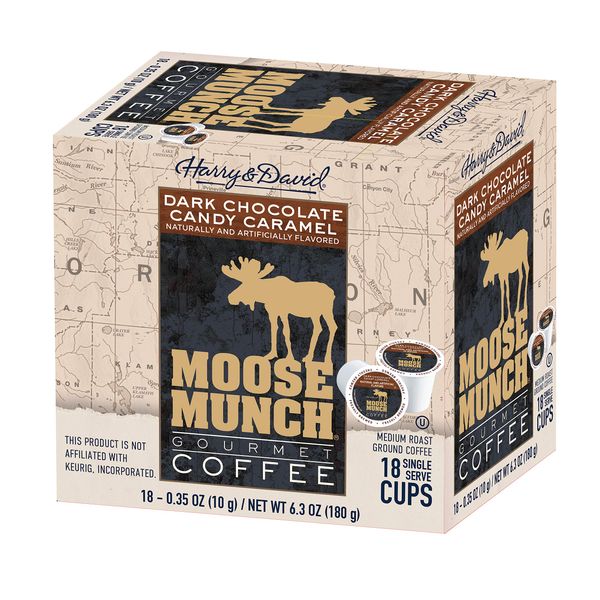 Moose Munch Coffee in Single Serve Cups for use with all Keurig K-Cups Brewers 36 Count (Dark Chocolate Candy Caramel)