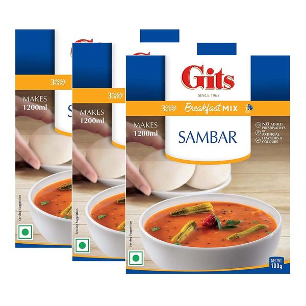 Gits Sambhar Breakfast Mix 100g - Amazing South Indian Breakfast - A Must With Idlis, Dosa & White Rice (Pack of 3)