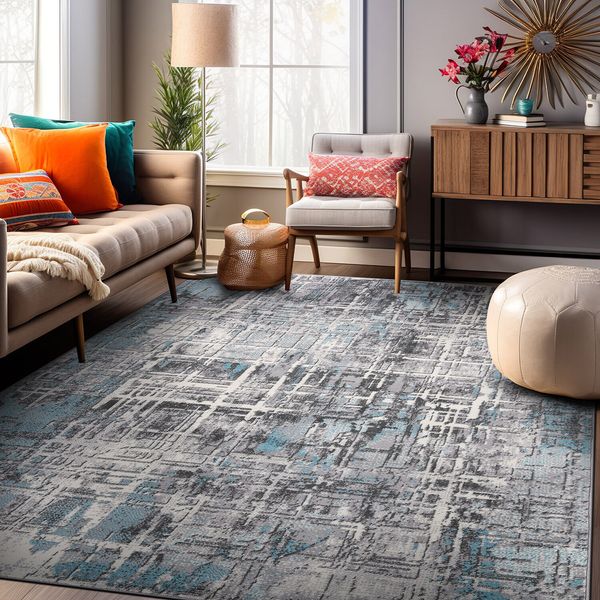 Rugshop Rugs Distressed Abstract Stain Resistant Soft Rugs for Living Room 5x7