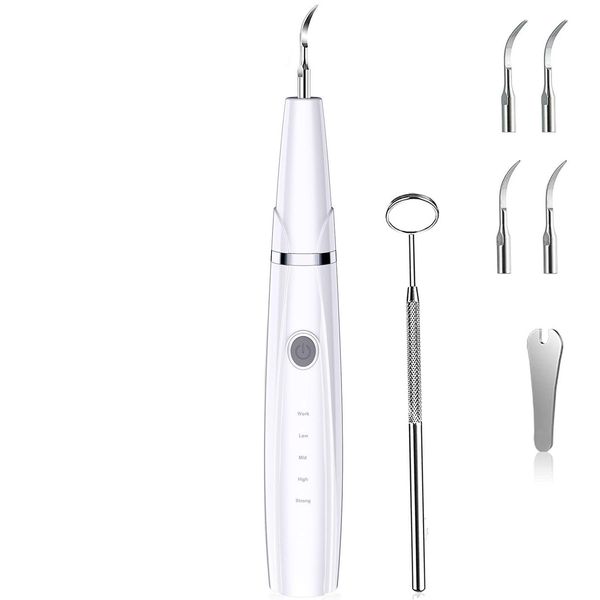 UJHOSLD Ultrasonic Tooth Cleaner, Oral Cleaner, USB Rechargeable, Portable Teeth Cleaner, 5 Modes Adjustable, LED Light, Cleaning Kit