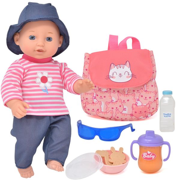 Gift Boutique Baby Doll with 12 Inch Baby Doll for Toddlers Feeding Set with Realistic Diaper Bag, Bottles, Sunglasses, and Pretend Play Feeding Accessories for 2 Years and Up