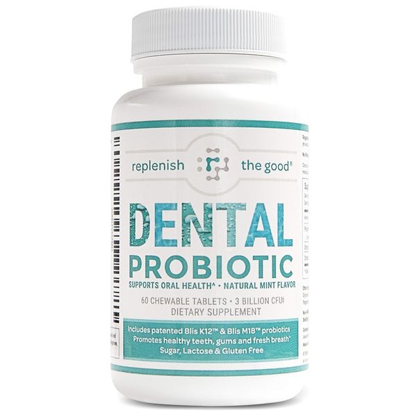 Replenish the Good Dental Probiotic | Vegan Supplements w/BLIS K12 & M18 | Boosts Oral Health | Fights Bad Breath (Halitosis), Tooth Decay, Strep Throat | 60 Sugar-Free Chewable Tablets (Mint Flavor)