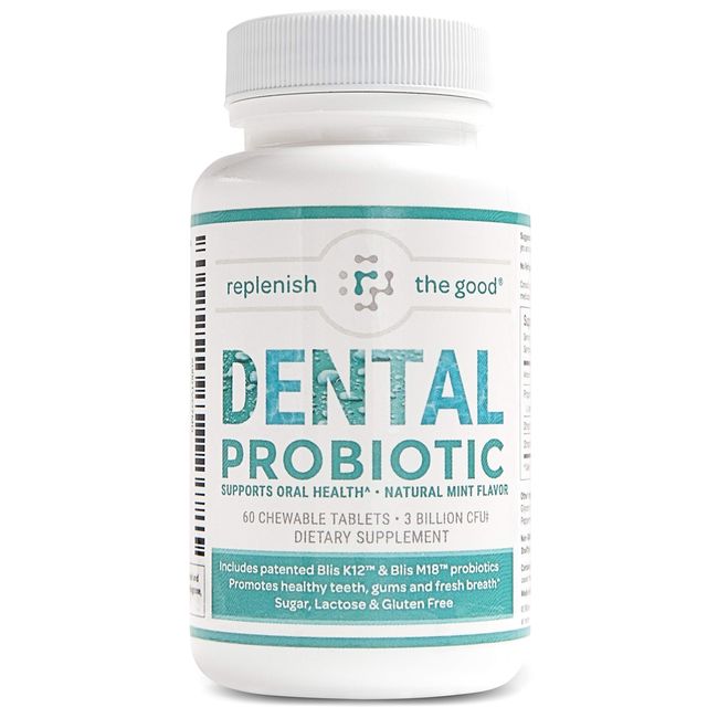 Replenish the Good Dental Probiotic | Vegan Supplements w/BLIS K12 & M18 | Boosts Oral Health | Fights Bad Breath (Halitosis), Tooth Decay, Strep Throat | 60 Sugar-Free Chewable Tablets (Mint Flavor)