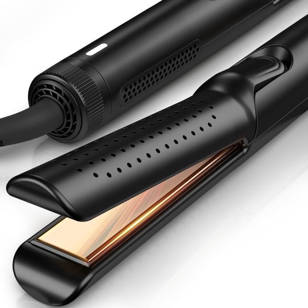 BeKind Flex 2-in-1 360° Hair Styler Flat Iron, Hair Straightener and Curler for All Styles, Floating Plates Design, Airflex Lower Temp for Better Styling, Gift for Girls and Women - Black Golden