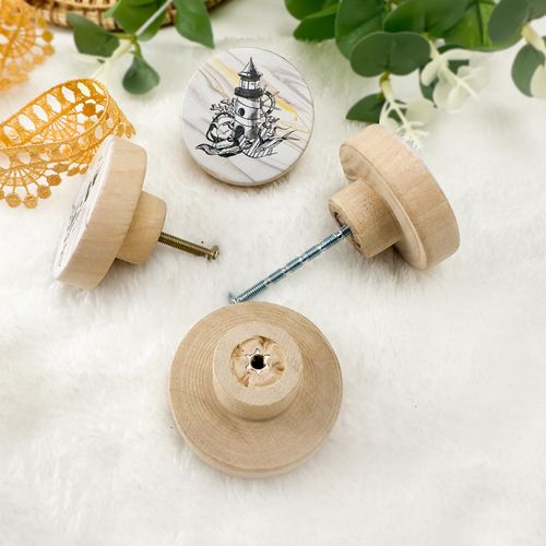 JamJam Set of 8 1-4/5 Inch Wooden Coastal Beach Lighthouse Knob Nursery Cute Bedroom Door Cabinet Dresser Drawer Pulls and Knobs