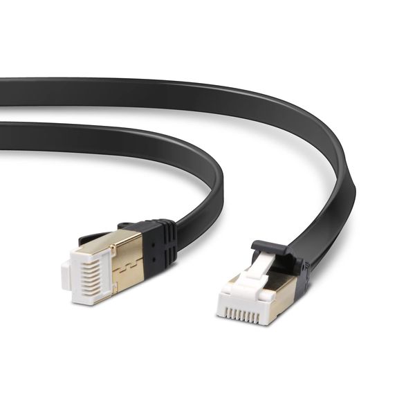 Elecom ECLD-TWSFT/BK10 Cat7 LAN Cable, Connector Tab Breakage Prevention, Flat, Black, 32.8 ft (10 m)