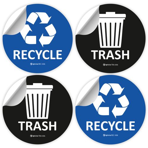 IGNIXIA Recycle Stickers for Trash Can, (Pack of 02) 6x6 Inches Large Blue (Blue and Black)