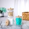 INCETUE 3PCS Cotton Pad Holder with Bamboo Lid for Bathroom Storage, Acrylic Cotton Swab Dispenser, Clear Round Cotton Wool Bud Jar for Vanity, Small Qtip Container, Makeup Organiser Set