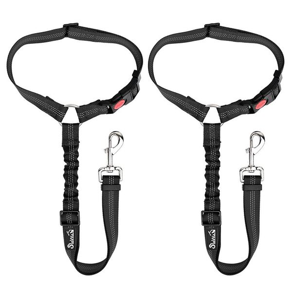 SlowTon Headrest Dog Car Seat Belt 2 Pack Adjustable with Elastic Nylon Bungee Buffer Durable Headrest Seat belt Pet Dog Car Safety Harness Restraint