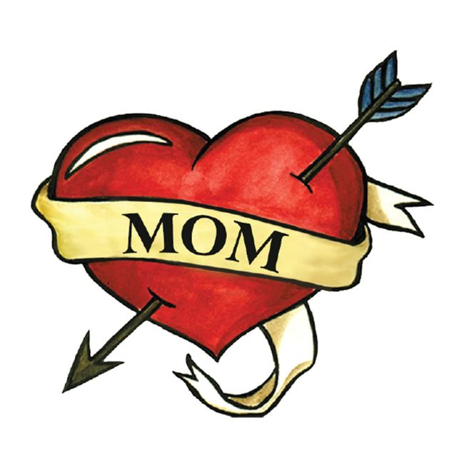 FashionTats Mom Heart Temporary Tattoos | 10-Pack | MOTHERS DAY MAY 12 | Skin Safe | MADE IN THE USA | Removable