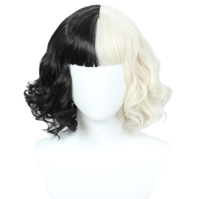 Linfairy Cosplay Wig, Heat Resistant Wig, Costume Accessory, Festival cosplay wig (half black blonde)