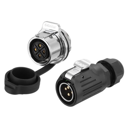 MECCANIXITY LP24 4 Pin Waterproof Connector, IP68 Circular Connectors Male Female Aviation Plug Fast Locking, M24 Wire Plug Flange Socket for Outdoor Electrical (500V, 25A)