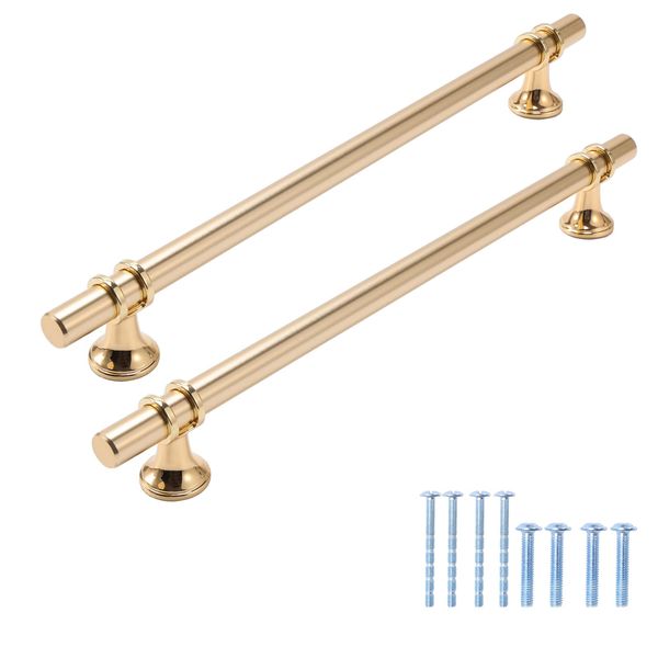 Kvosit 5 Pack Champagne Gold Dresser Pulls 8.82” Longer Champagne Bronze Kitchen Cabinet Handles Hole Center 224mm Drawer Pulls Sets Modern Pulls 11 Inch Decorative Hardware for Dresser Closets