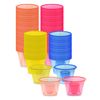 zappy Party Bomber Cups, 100 pcs Assorted Neon Colors, Disposable Plastic, 1 oz Inner/2.75 oz Outer Chamber, Stackable, Reusable