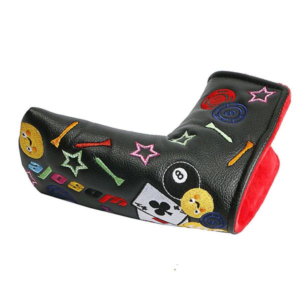 Golf Headcover Putter Cover Fits Scotty Cameron Odyssey Magnetic Closure Pin Cute Playing Cards Poker Embroidery (Black)