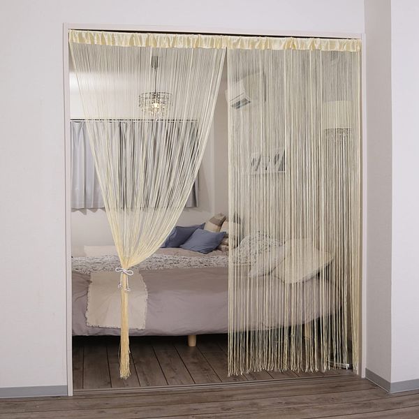 Astro String Curtains, Cream Color, Set of 2, Approx. Width 39.4 x Length 78.7 inches (100 x 200 cm), Machine Washable, Clean, Can Be Cut to Your Desired Length for Room Divider for Blindfold or