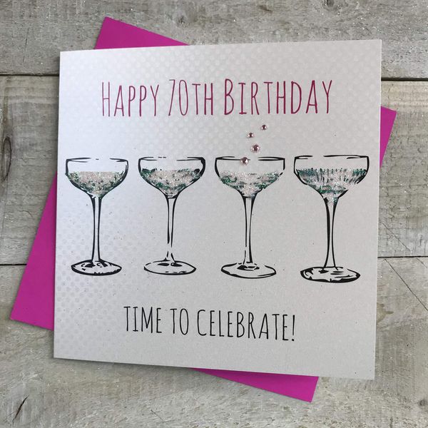 WHITE COTTON CARDS Gorgeous Things Range Happy Time to Celebrate Handmade 70th Birthday Card, E9-70