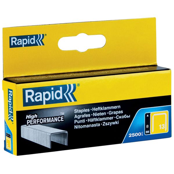 Rapid High-Performance Staples for Textiles, Finewire No. 13, Leg Length 14mm, Staple Gun Staples, Galvanised Steel, 2500 Pieces, Boxed (11850525)