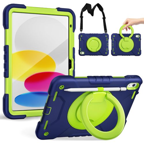 Andnary Case for iPad (A16) 11th Generation 11 inch 2025/10th Generation 10.9 inch 2022, Heavy Duty Shockproof Cover with 360° Rotating Handle/Bracket/Pen Holder/Shoulder Strap, Navy+Green