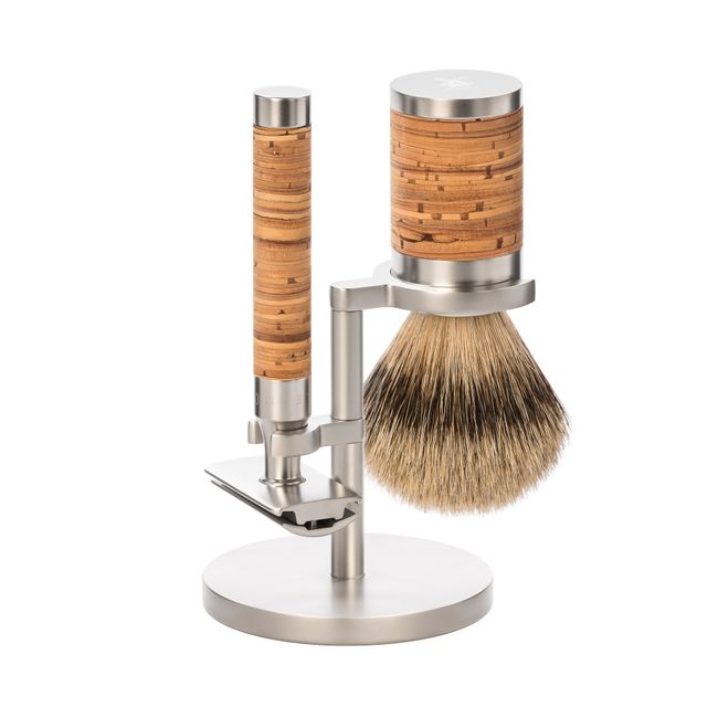 Muhle ROCCA shaving set double-edged razor, silver tip badger/stainless steel/birchbark (S091M95SR)<br><br> [Shaving, razor, razor, double-edged razor]