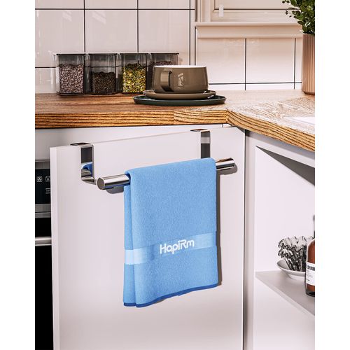 HapiRm Kitchen Towel Holder, Tea Towel Holders Stainless Steel, Tea Towel Rail No Drilling, Antirust Door Towel Rail with Anti-slip Pads for Kitchen Cabinet, 2 Pack, Silver(23.5cm)