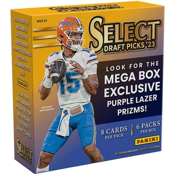 2023 Panini Select Draft Picks Football 6 Pack Mega Box with 48 Cards