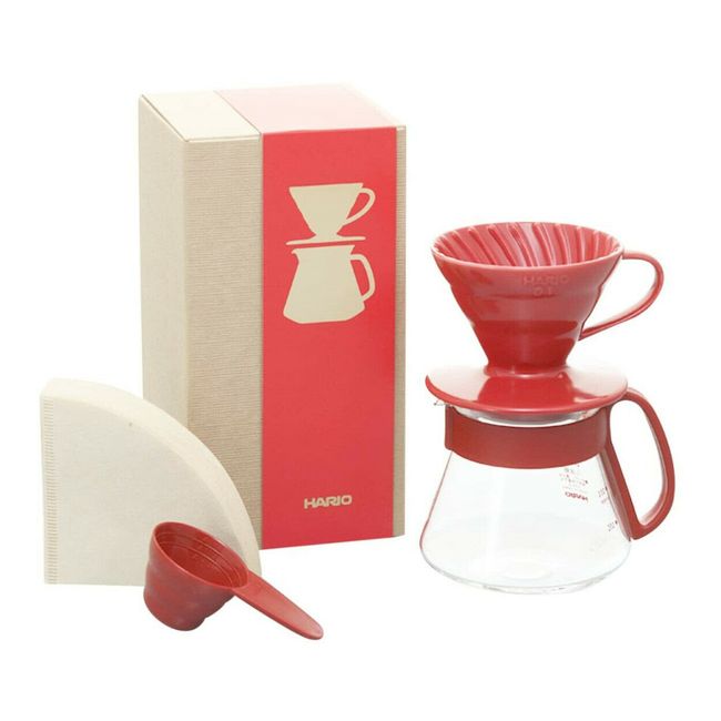 Hario V60 Pour Over Set with Server Scoop and Filters Size 01 Red