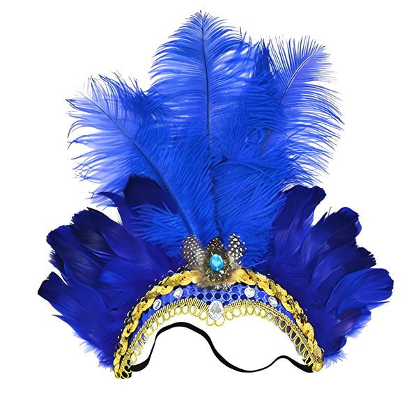 Goenb Mardi Gras Headband, Mardi Gras Headband for Women Girls Showgirl Carnival Feather Headpiece for Hawaii Costume Party (Blue)