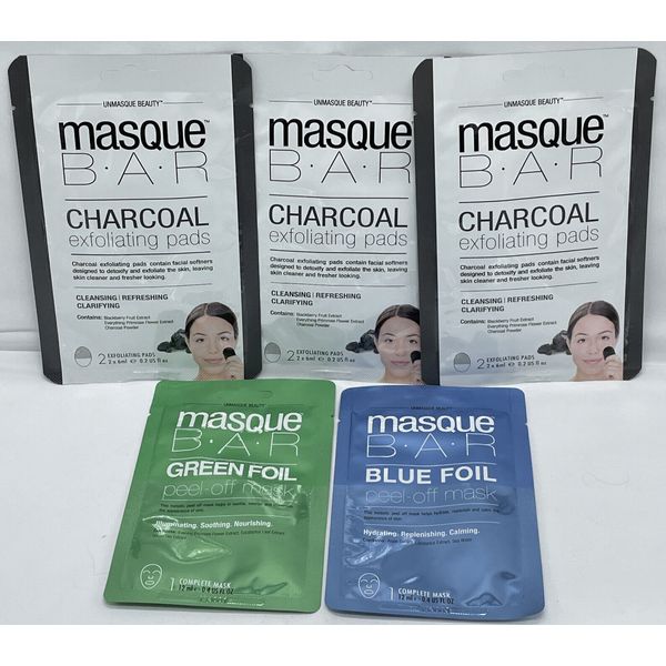 (5) Masque BAR Pad & Masks - Variety Pack - 3 Charcoal Pads + 2 Peel-Off Masks