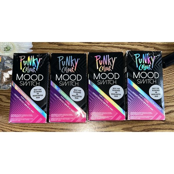 4 x PUNKY COLOUR MOOD SWITCH (HEAT ACTIVATED HAIR COLOR CHANGE) Purple to Pink
